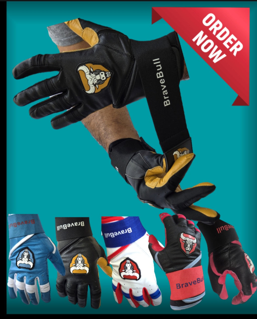 BraveBull Long Cuff Batting Gloves